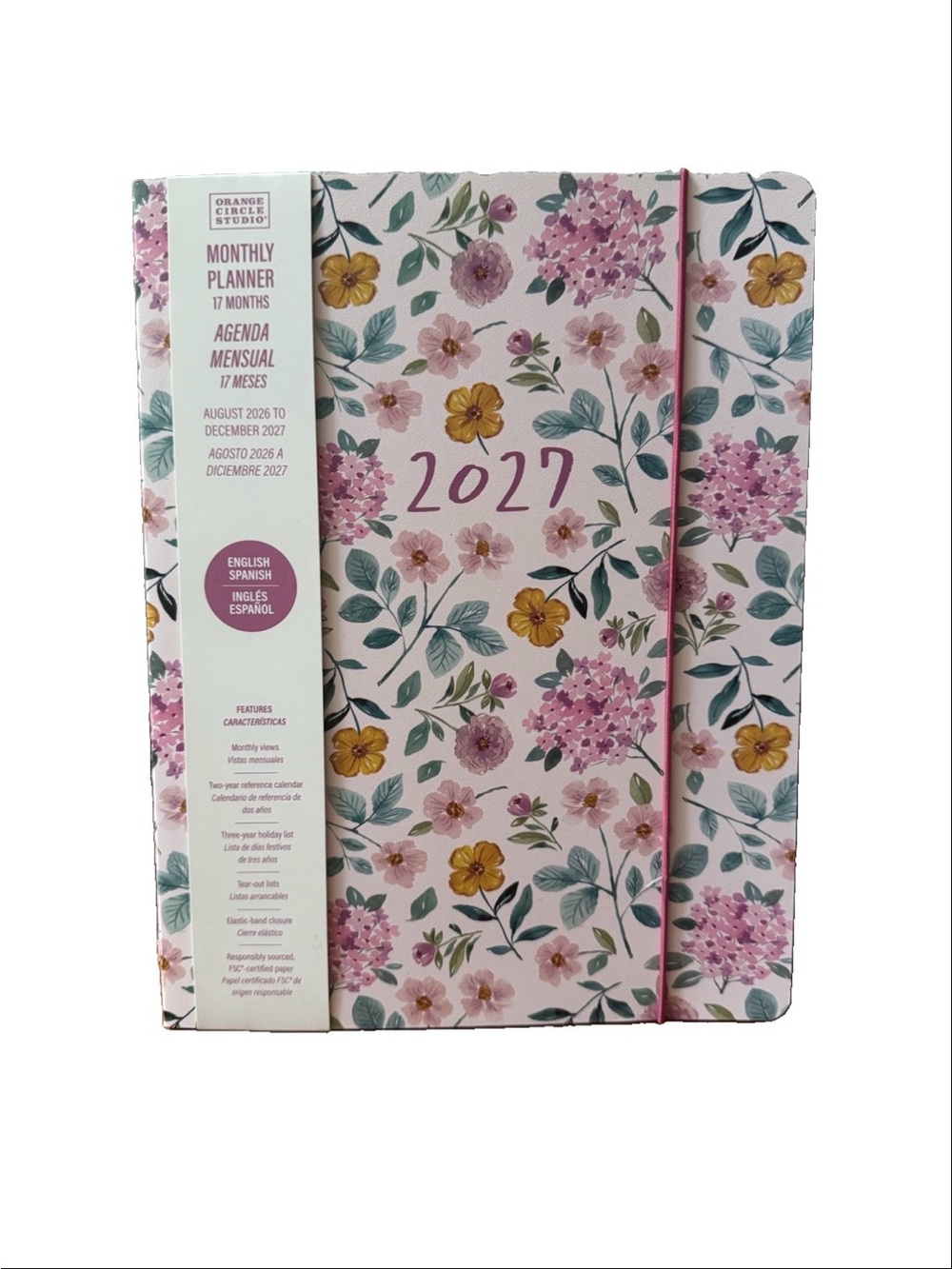 2027 Monthly Planner 17 month Planner Orange Circle Studio Pink 9x7” Soft Cover